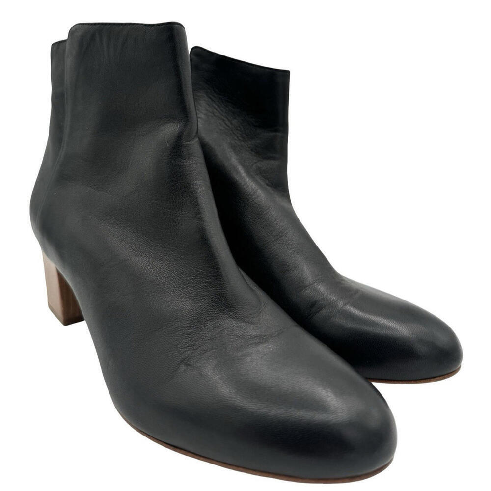 Veronique Branquinho Leather Ankle Zip Heel Boots Black Size EU 38 | US 7